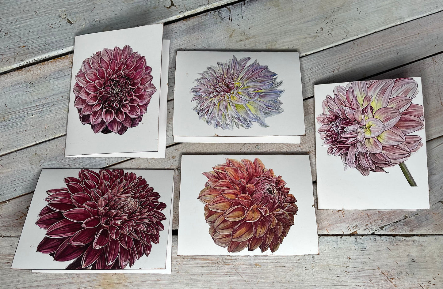 Botanical Watercolor Notecard set "KA'S " dahlias